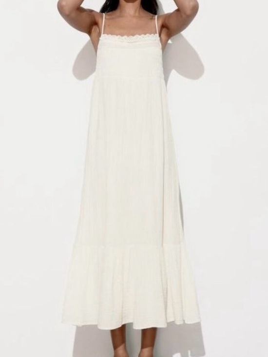 Zara Dresses & Skirts - Zara Ivory Lace Insert Chiffon Spaghetti Strap Dress